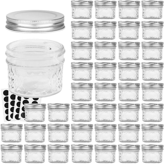 VERONES Mason Jars Canning Jars, 4 OZ Jelly Jars With One Piece Regular Lids, Ideal for Jam, Honey, Wedding Shower Favors, DIY Spice Jars, 40 PACK