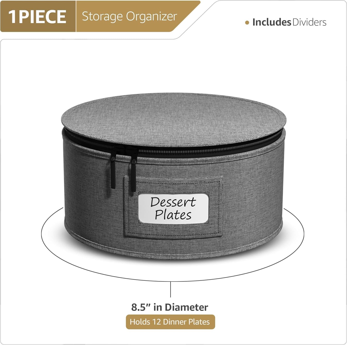 Sorbus China Storage Containers – Dinnerware Organizer for Salad Plates with Lid (Holds Service for 12) with Felt Protectors – 8.5" x 5.5"