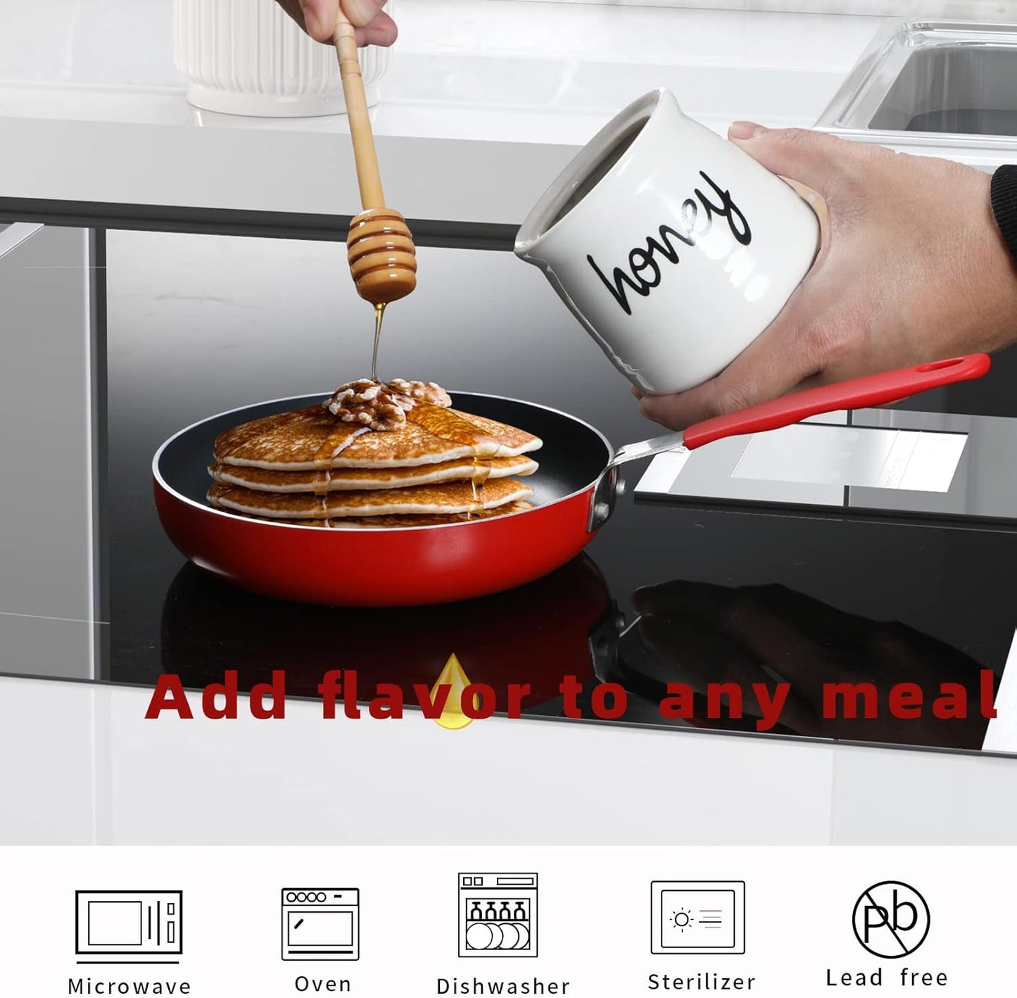 12 oz Honey Jar with Dipper and Lid, Ceramic Honey Pot, White