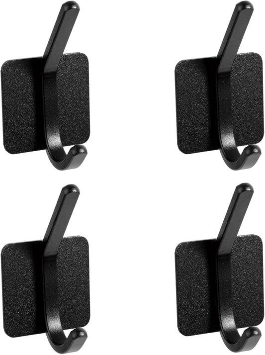 Aluminum Wall Hooks, No Drill Damage-Free Adhesive Hook, Product for Hanging Heavy Duty for Bathroom Kitchen Home (Double Square Black Hook, 4)
