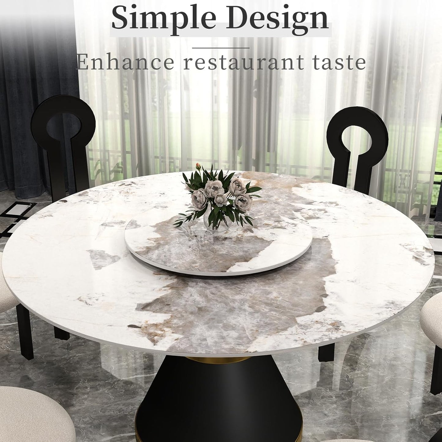 23.6" Lazy Susan for Table Top Sintered Stone Rotating Serving Tray for Dining Table, Kitchen Lazy Susan Organizer Spinning Rotating Food Server Party Centerpieces