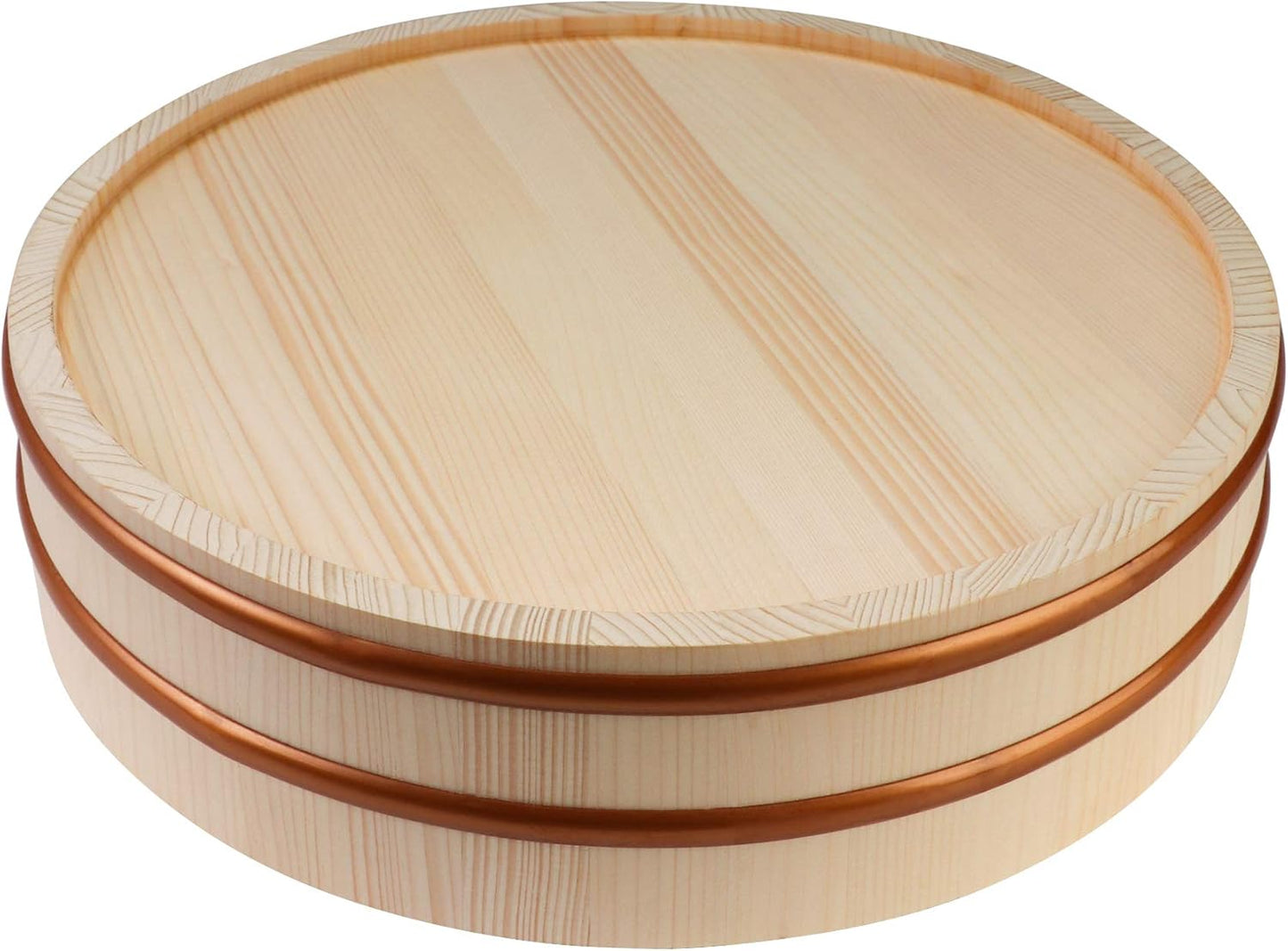 Kichgather Wooden Sushi Rice Bowl with Lid Hangiri Sushi Oke Sushi Rice Mixing Tub (14.2 ” with lid)