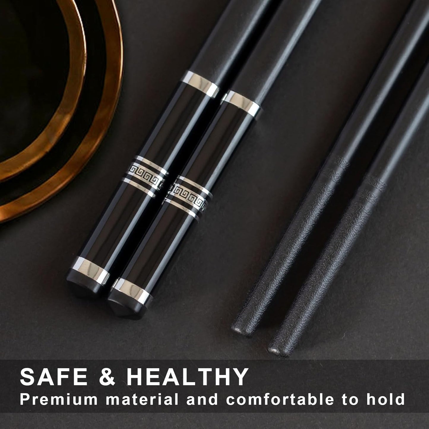 Chopsticks Reusable 5 Pairs Fiberglass Chopsticks Dishwasher Safe Square Lightweight Non-Slip Chop Sticks Set (silvery)