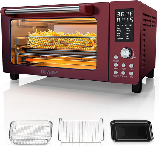 Nuwave Bravo Pro Smart Air Fryer Toaster Oven Combo, 12-in-1 Functions with Quicker & Even Crisp Technology, 1800W, 50-450°F, PFAS-Free, 21QT, Cinnamon