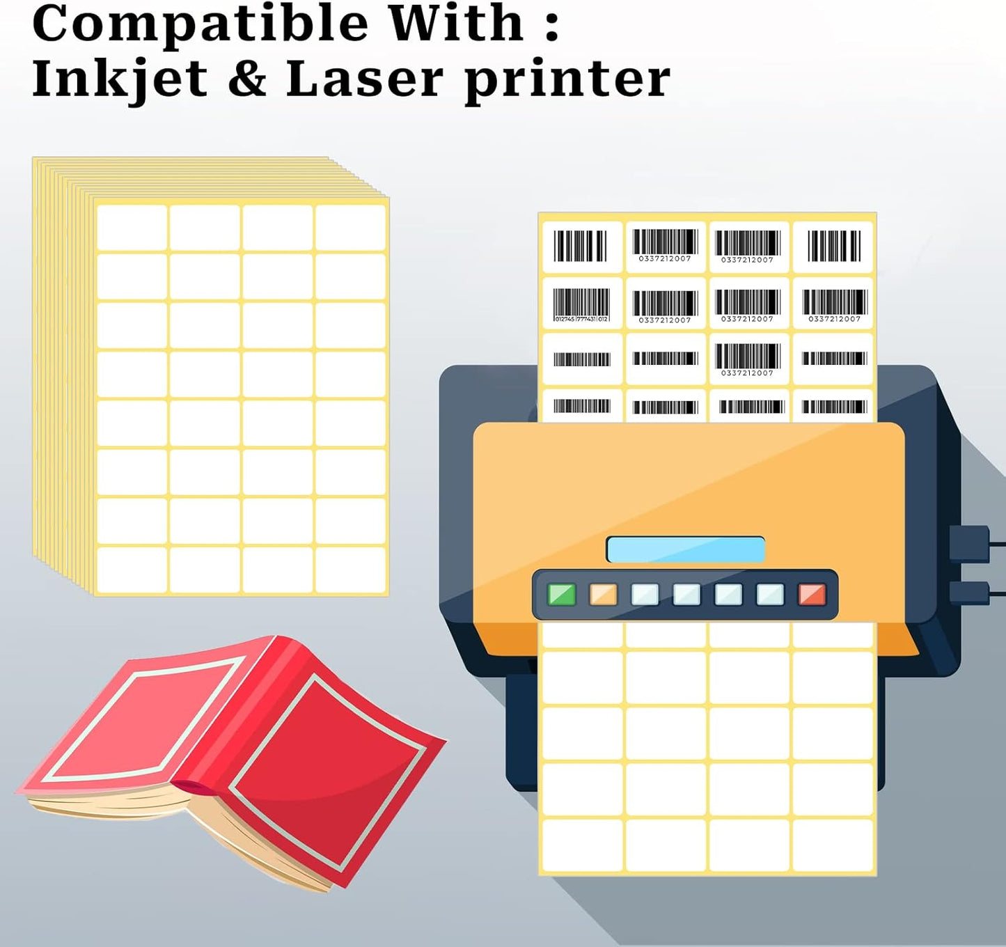 480 Pcs White Blank Labels Self Adhesive Library Book Spine Labels 1" x 1.5" Mailing Address Label Stickers Small Barcode Labels for Laser/Ink Jet Printers