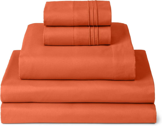 Mellanni Split King Sheets Set - 5 PC Iconic Collection Bedding - Hotel Luxury, Extra Soft, Cooling Bed Sheets - Wrinkle, Fade, Stain Resistant (Split King, Poppy Orange)