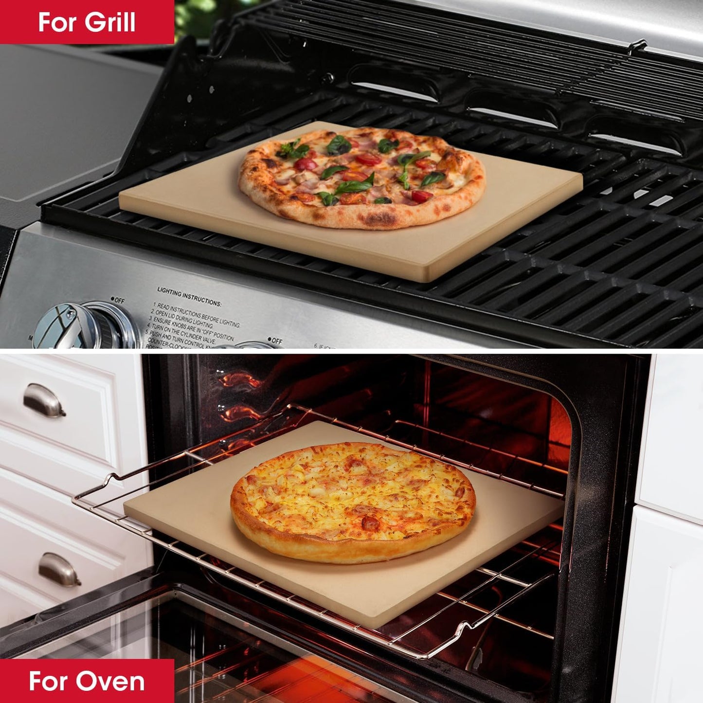 Unicook Pizza Stone for Oven and Grill, Square Baking Stone 12 Inch, Cordierite Cooking Oven Stone, Thermal Shock Resistant Pizza Pan for Pizza, Bread, Including Dough Scraper