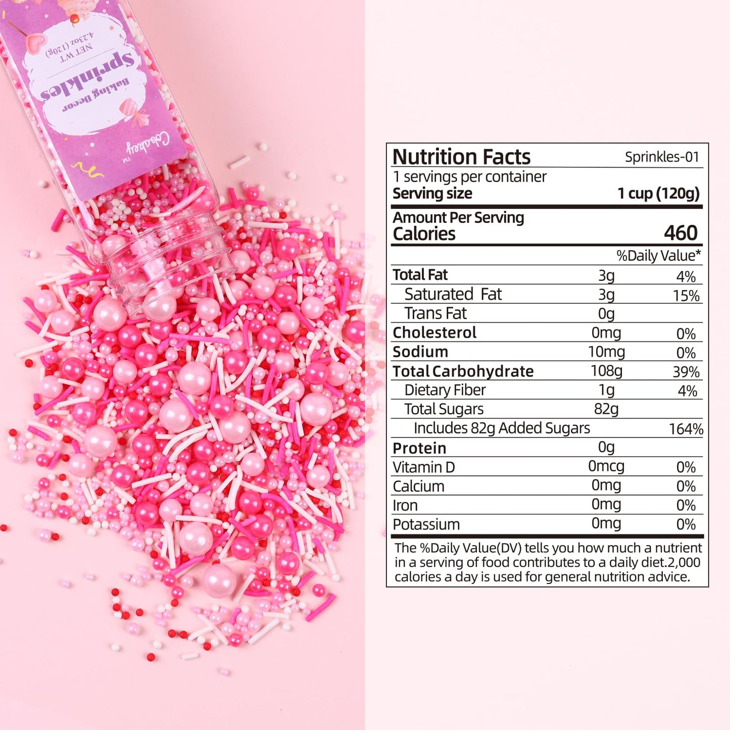 Pink Sprinkles for Cake Decorating 4.23ounce - Pearl Sprinkles for Baking, Cupcake, Ice Cream, Candy, Cookie Decorations - Pink Sprinkles for Valentines Princess Bridal Shower Wedding Party