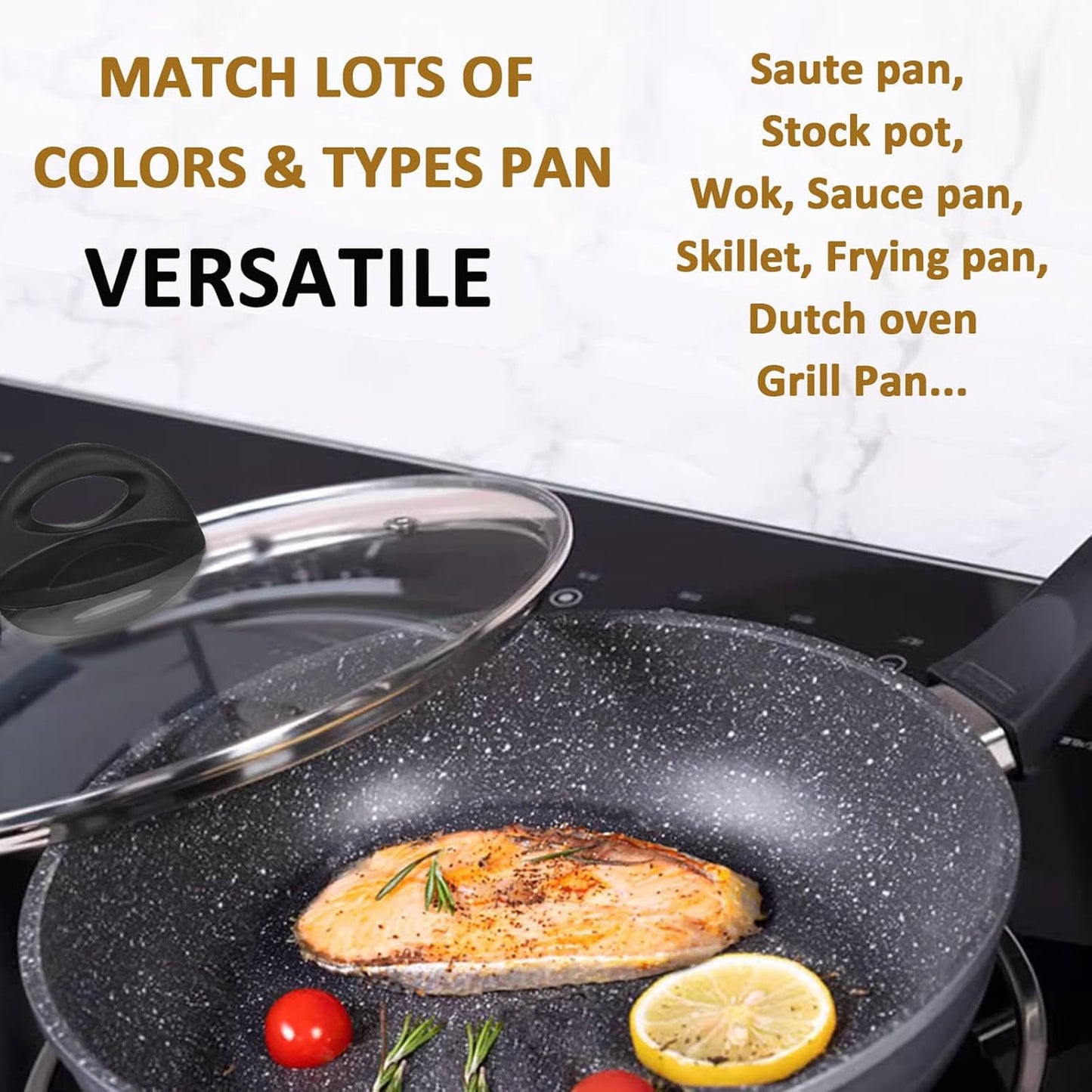 Glass Lids for Pot and Pan, 8, 9.5, 10.25, 11, 12, 12.6, 13.5, 14 Inch Tempered Replacement for Covers Kitchen Cookware, Frying Pan, Wok, Skillet (12.5 Inch)