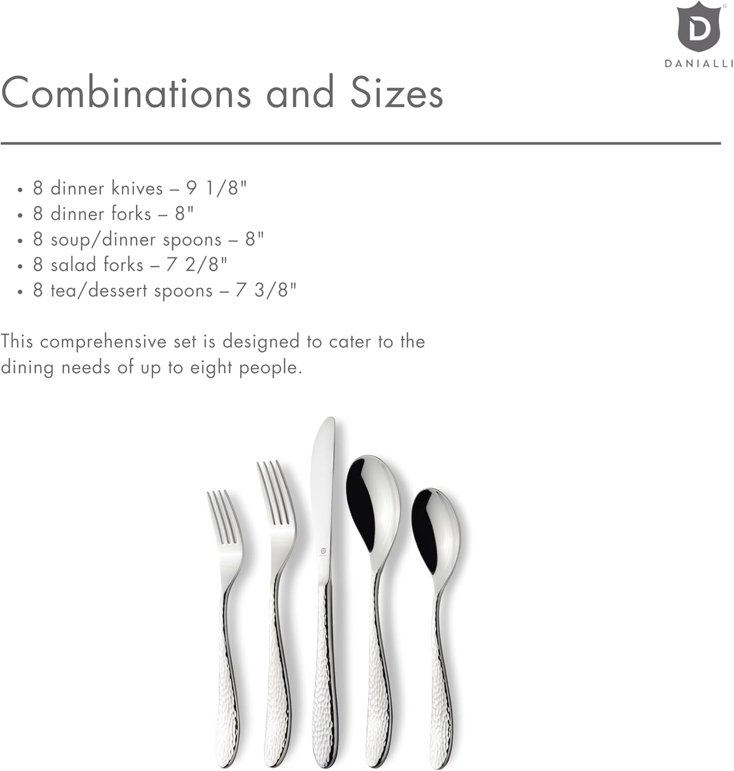 Hammered Silverware Set | Premium 18/10 Stainless Steel Flatware Service for 8 | Heavy-Duty & Dishwasher Safe | Built to Last (40-Piece, Marettimo Hammered)