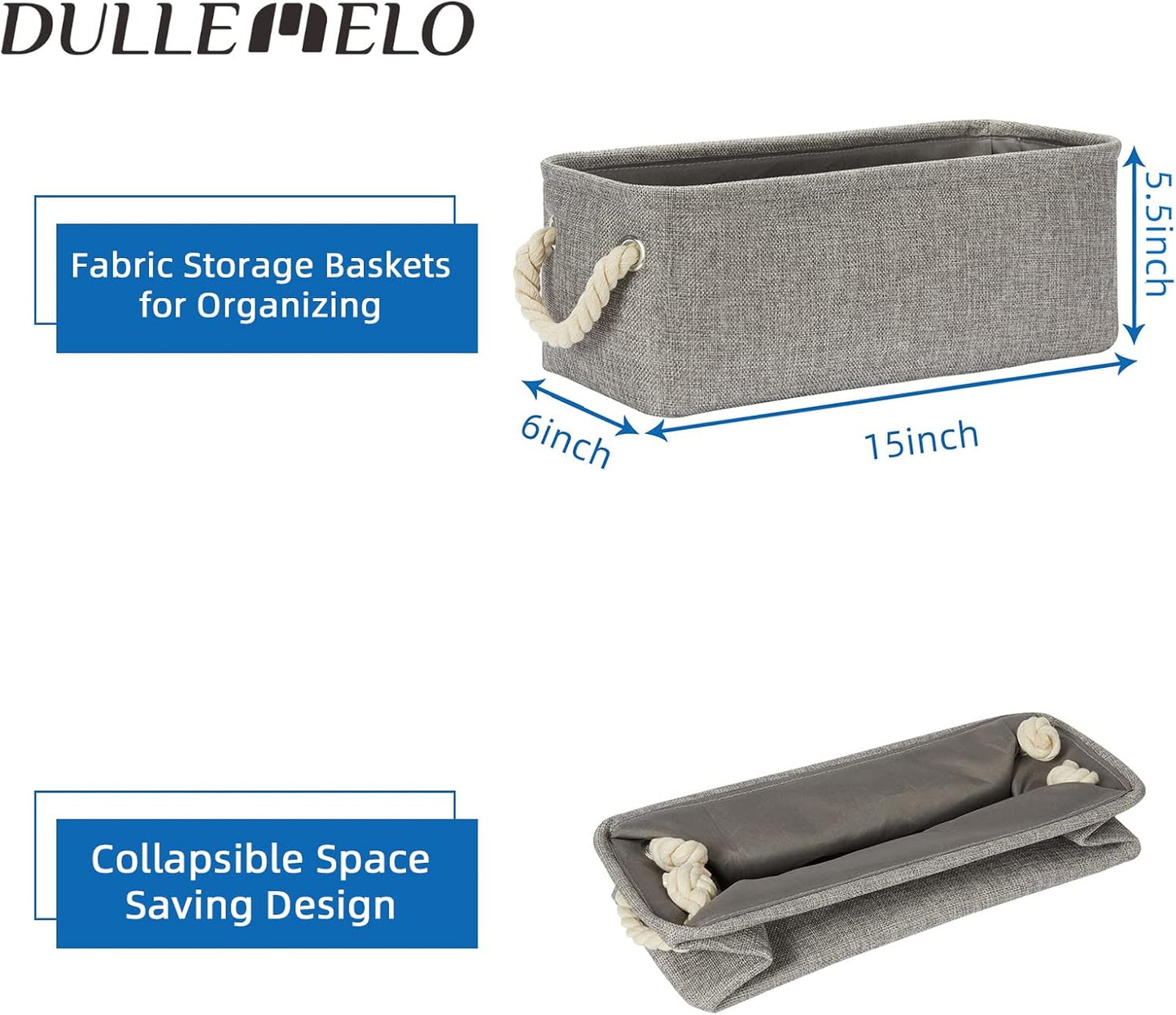 DULLEMELO Toilet Paper Storage Basket, Toilet Tank Basket with Rope Handles (Grey)