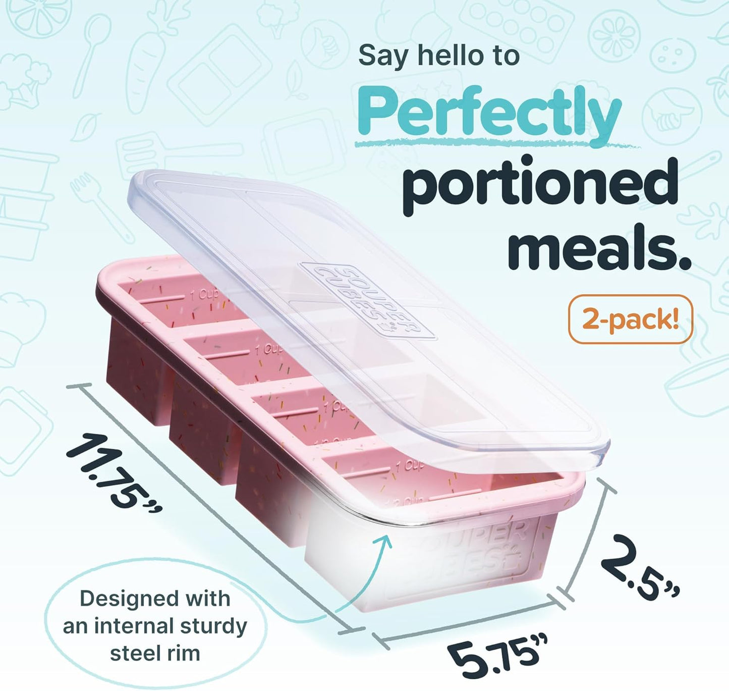 Souper Cubes 1 Cup Silicone Freezer Tray with Lids, Perfect for Storing Broth, Leftovers, Rice, Sauce and More, Silicone Soup Freezer Molds for Meal Prepping - Sprinkles - 2-Pack