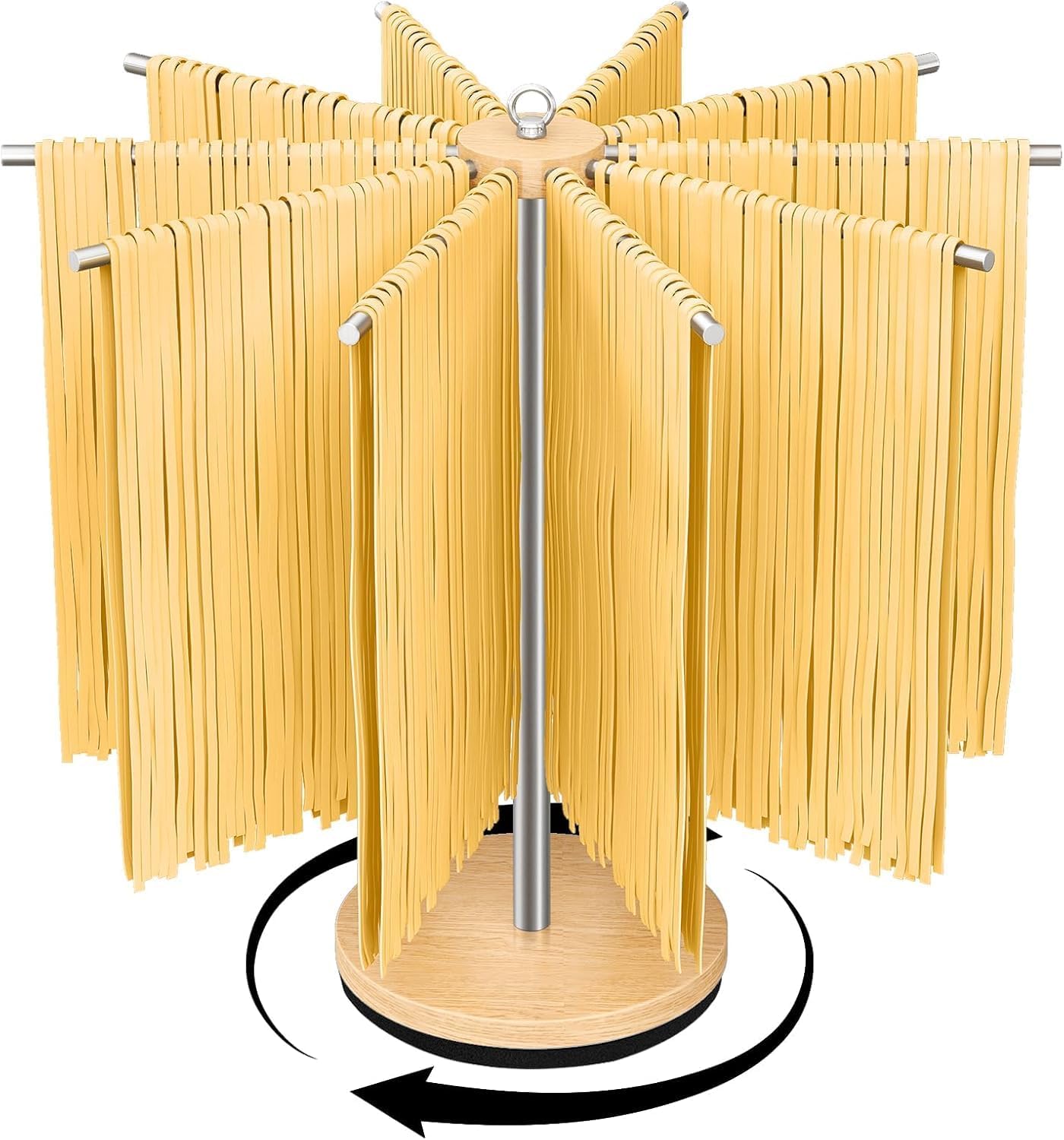 Pasta Drying Rack, Rotatable 304 Stainless Steels Pasta Rack with Handle, Detachable Stand Noodles Drying Hanger for Homemade Fresh Spaghetti, Tagliatelle, Fettuccine