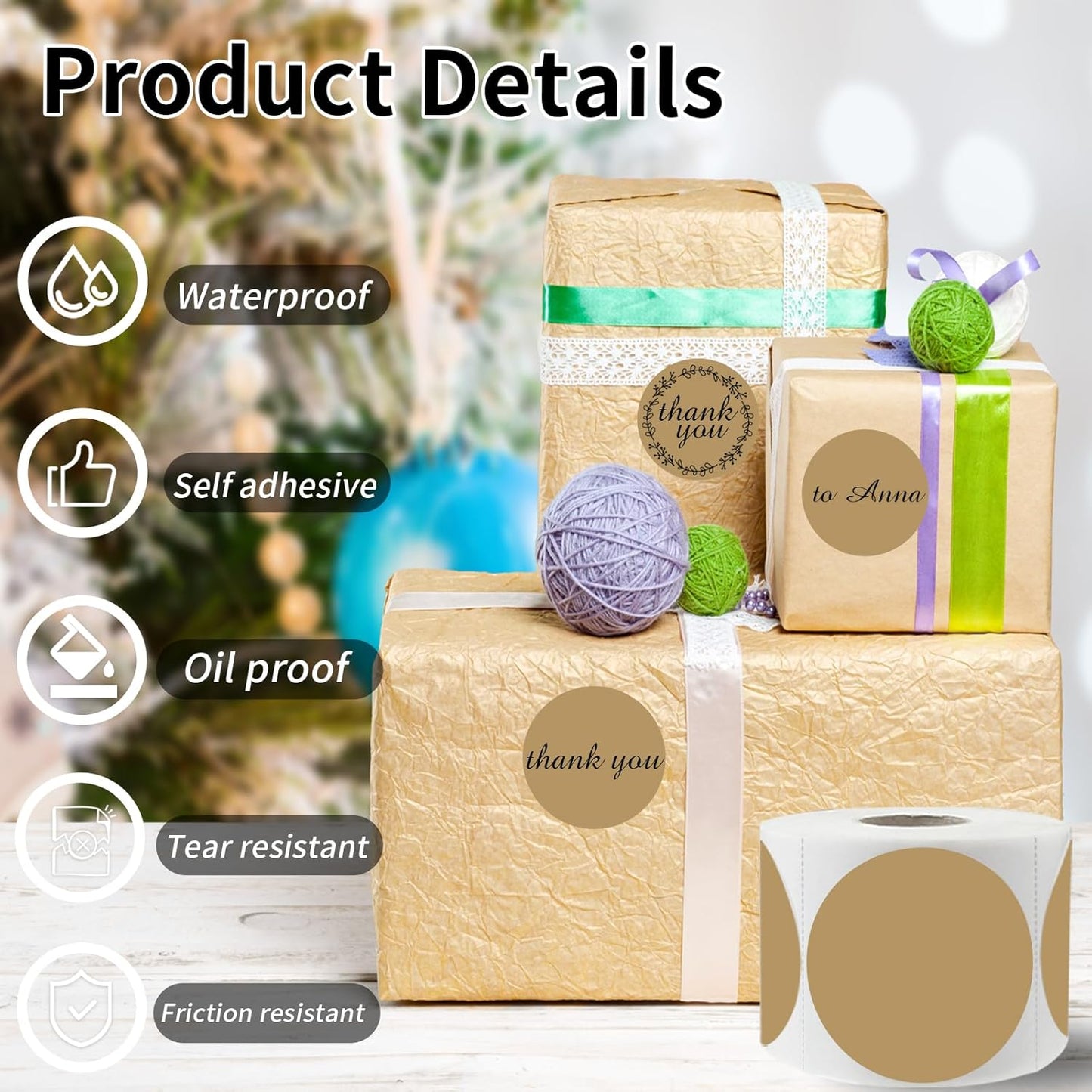 Thermal Labels,2 Inch Brown Round Thermal Printer Stickers,Self-Adhesive Round Direct Thermal Labels,Thermal Stickers for DIY Logo Design,Name Tag (500/Roll