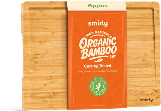 SMIRLY Large Bamboo Cutting Board for Kitchen: Large Bamboo Cutting Board with Juice Groove, Wooden Cutting Boards for Kitchen, Butcher Block Cutting Board Wood