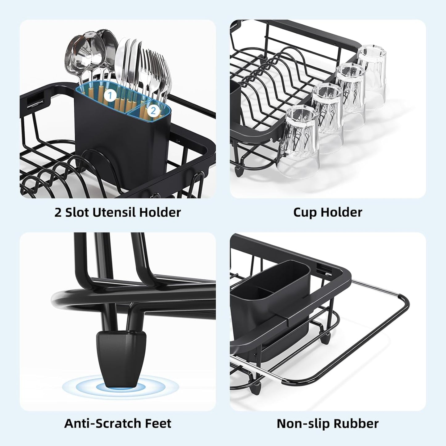 Over the Sink Dish Drying Rack,In Sink Dish Drying Racks,Expandable Dish Rack Over Sink Counter,Adjustable Dish Drainer for Inside Sink with Utensil Holder, Stainless Steel Dish Strainer Medium Size