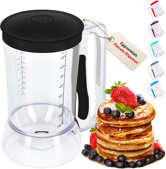Eggssentials – Pancake Batter Dispenser, Batter dispenser with Squeeze Handle Mess-Free, Cupcakes, Waffles & More – Durable, Easy-Pour Pancake Dispenser Bottle for Smooth Baking