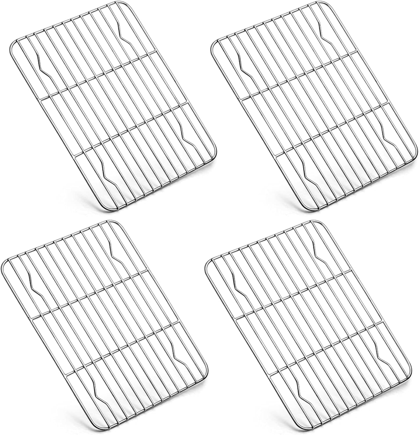 P&P CHEF Baking Cooling Rack Set for Cooking Roasting, 4-Piece Stainless Steel Wire Racks for Oven Use, Healthy & Dishwasher Safe, Rectangle, 8.6 Inch
