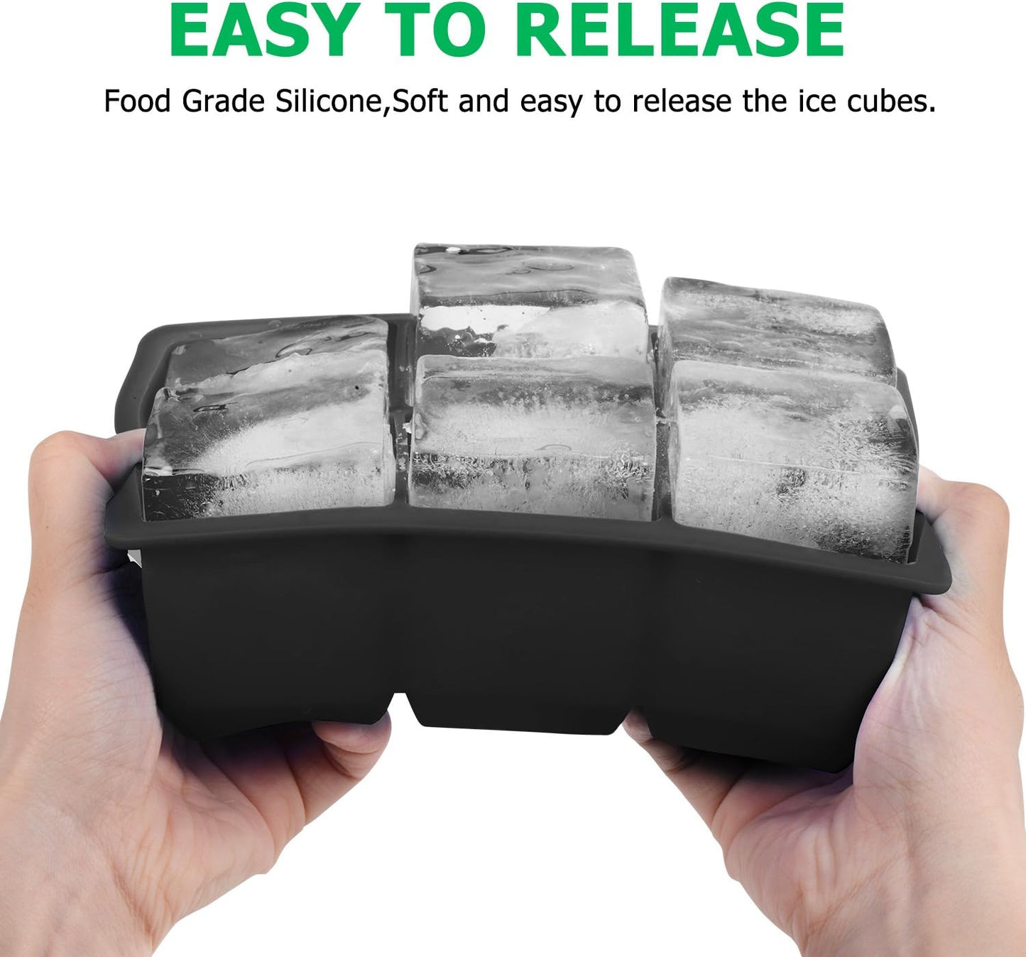 Ice Cube Trays (Set of 2), Sphere Ice Ball Maker & Square Large Ice Cube Molds, Freezer Molds for Whiskey, Cocktails, Homemade Drinks‌‌-Reusable & BPA Free