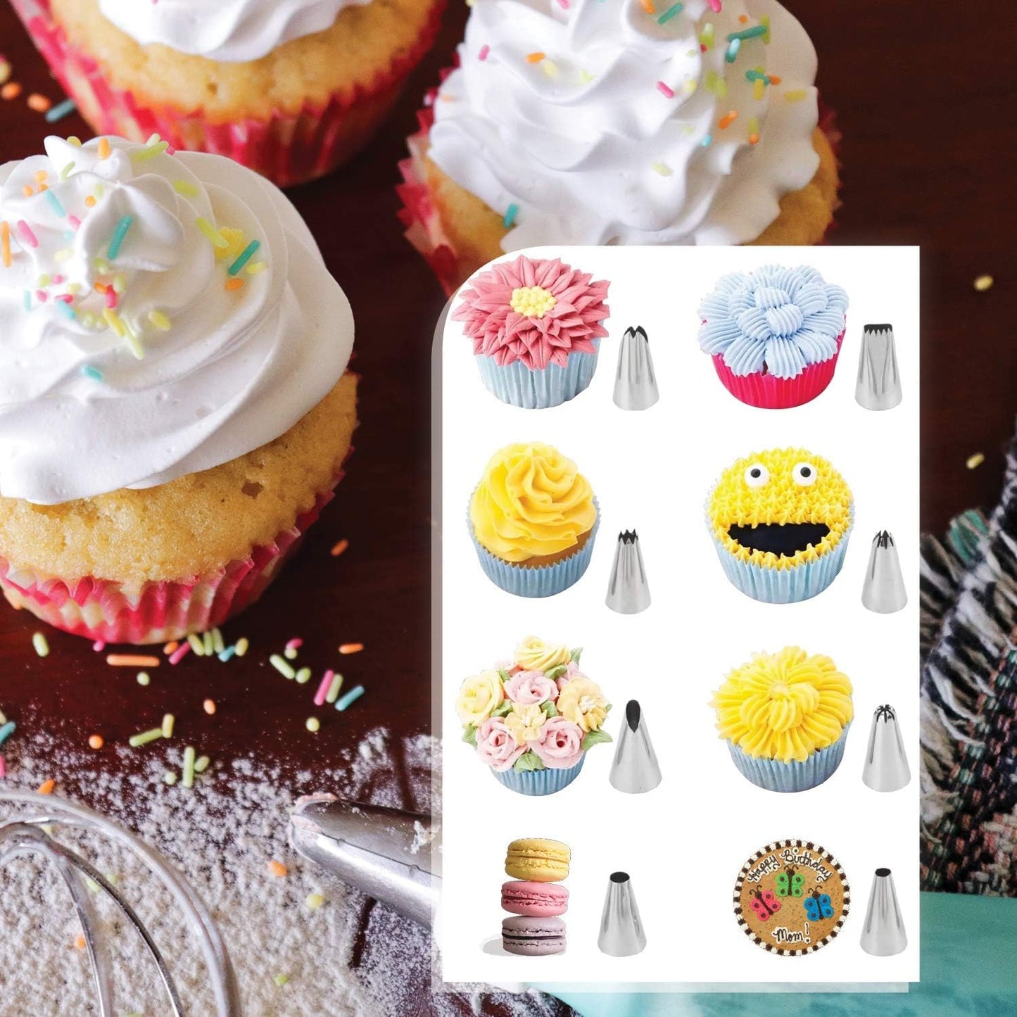 HOTPOP Piping Bags and Tips Set for Macarons - 17-Piece Baking Supplies Kit - Reusable Silicone Pastry Bags - 2 Half-Size Baker Mats - Ideal for Home Pastry Baking (16.5"x11.5")