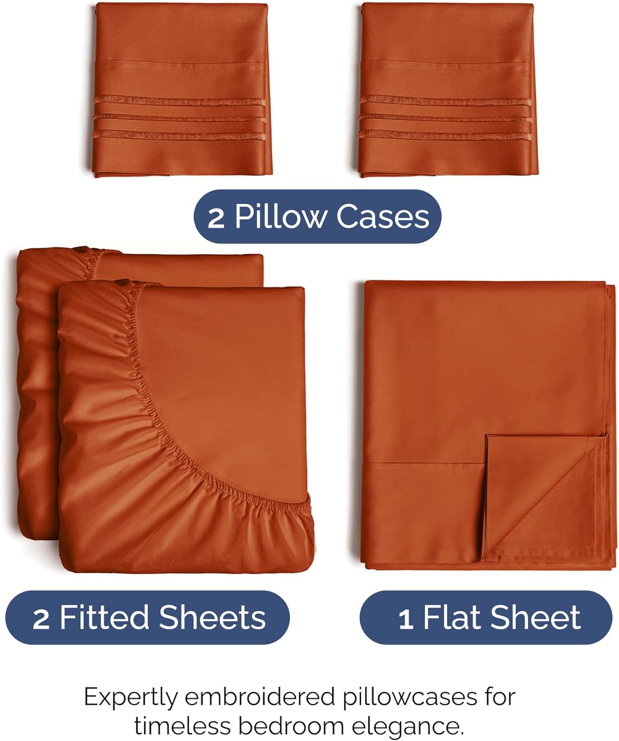 Split King Size 5 Piece Sheet Set - Comfy Breathable & Cooling Bed Sheets Set - Hotel Luxury Bedding for Women, Men, Kids, Teens, Boys & Girls - Deep Pockets and Wrinkle Free - Oeko-Tex - Terracotta