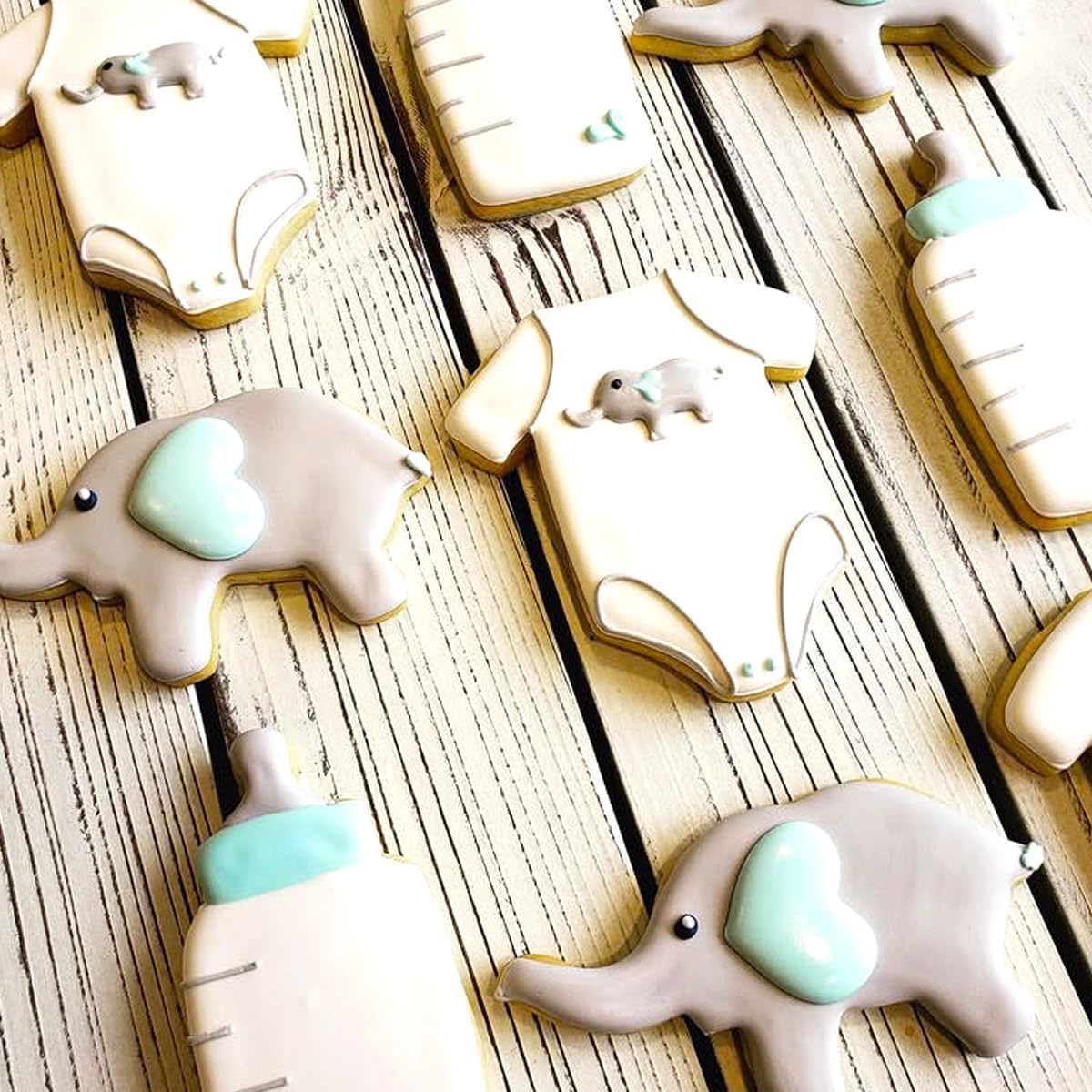 Baby Shower Cookie Cutters 8Pcs, Cute Shapes Baby Carriage Onesies Bottle Bib Clothes Elephant Bear Fondant Cutter, Sturdy Metal Biscuit Cutter Cookie Mold for Baby Shower Baking & Gift