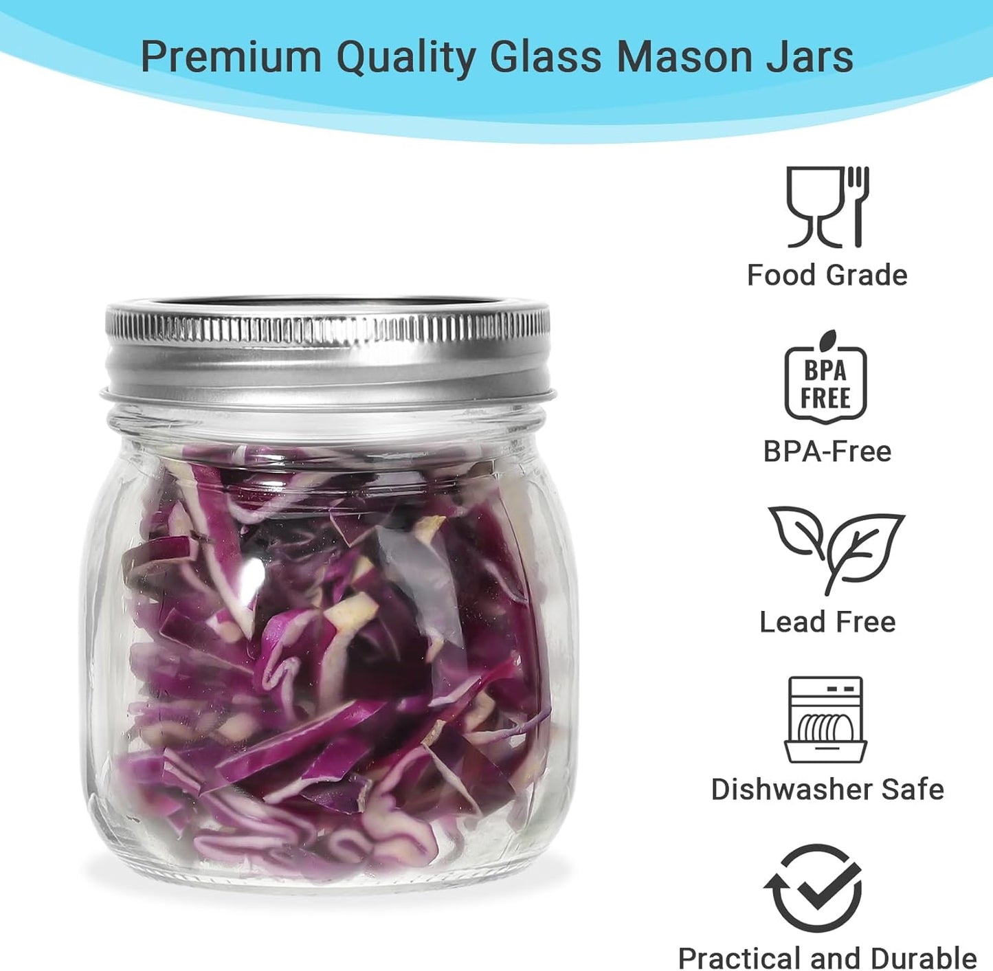 10 oz Glass Mason Jars, 24 Pack Regular Mouth Glass Canning Jars with Silver Aluminum Lids and Bands, Airtight Jam Jars for Food Storage, Pickling, Fermenting, Honey, Jelly, DIY Candles Decor