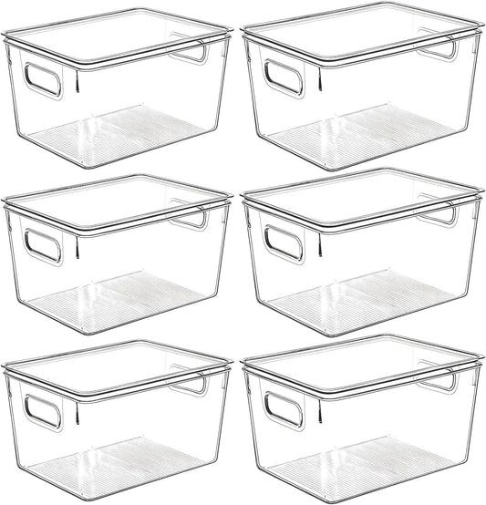 Clear Plastic Storage Bins with Lids, Perfect for Kitchen Organization or Pantry Organization and Storage, Stackable Fridge Organizer Bins, Storage Containers for Organizing, Cabinet Organizers