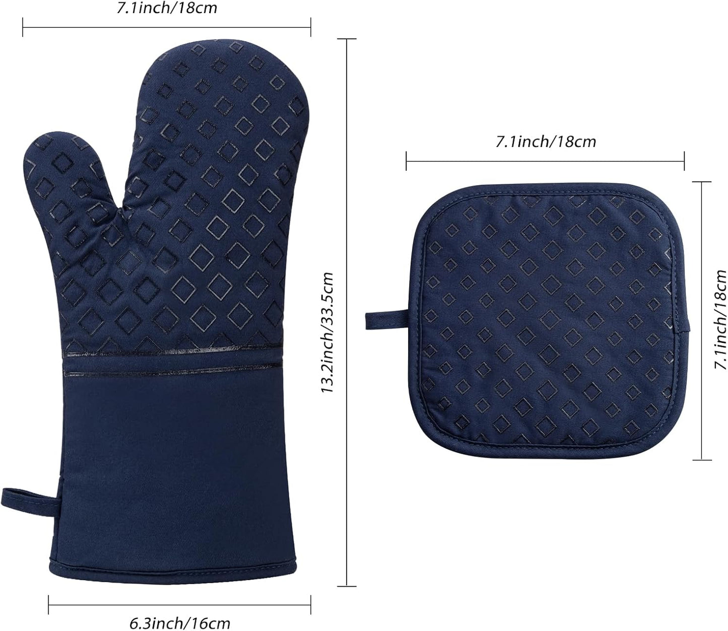Set of 4 Oven Mitts and Pot Holders, 482 F Heat Resistant Hot Plate Moving Non-Slip Gloves for BBQ, Grill, Baking, Cooking, Oven, Microwave (Deep Blue)