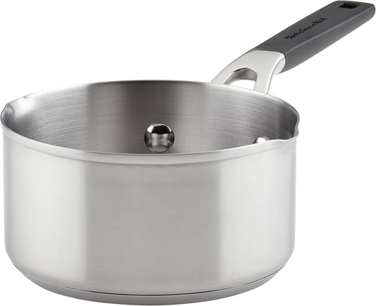 KitchenAid 71018 Stainless Steel Saucepan with Pour Spouts, 1 Quart - Brushed Stainless Steel
