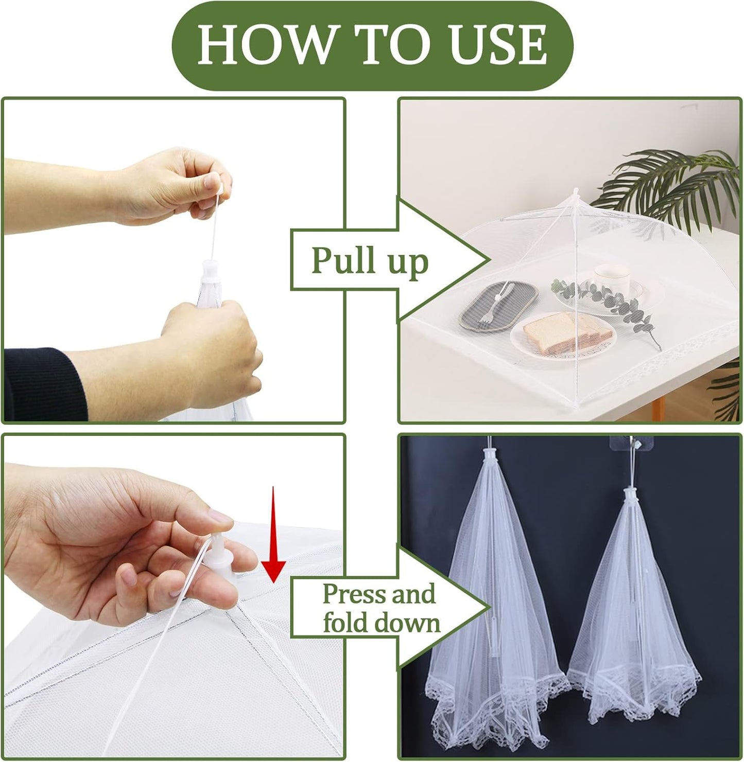 ZMCINER 7 Pack Food Covers for Outdoors Mesh Screen Include Food Tents 1 Extra Large (40"X 24") & 6 Standard (17"X 17") Collapsible and Reusable Mesh Covers for Outside, BBQ Party Supplies, Fruit