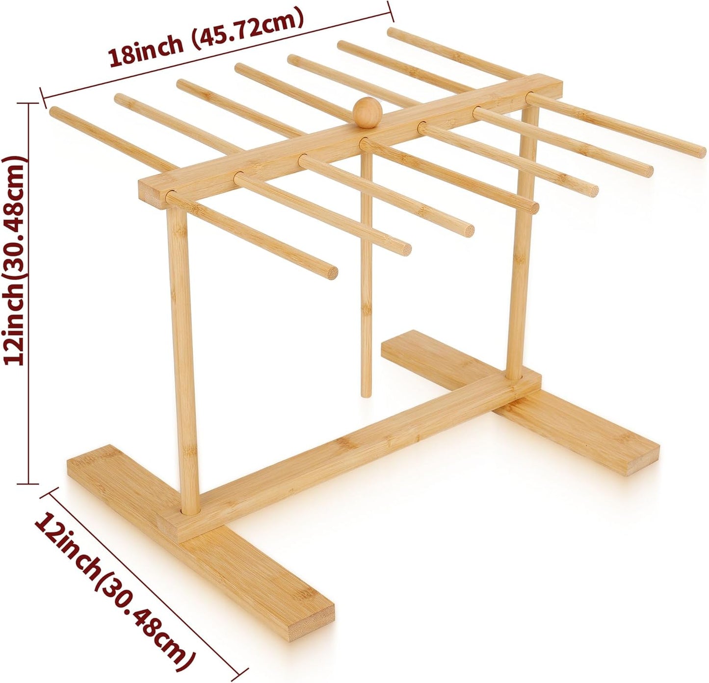 CycForge Bamboo Pasta Drying Rack with 14 Rods & Transfer Wand - Large Capacity Collapsible Stand for Fresh Homemade Spaghetti, Foldable Space Saving Storage