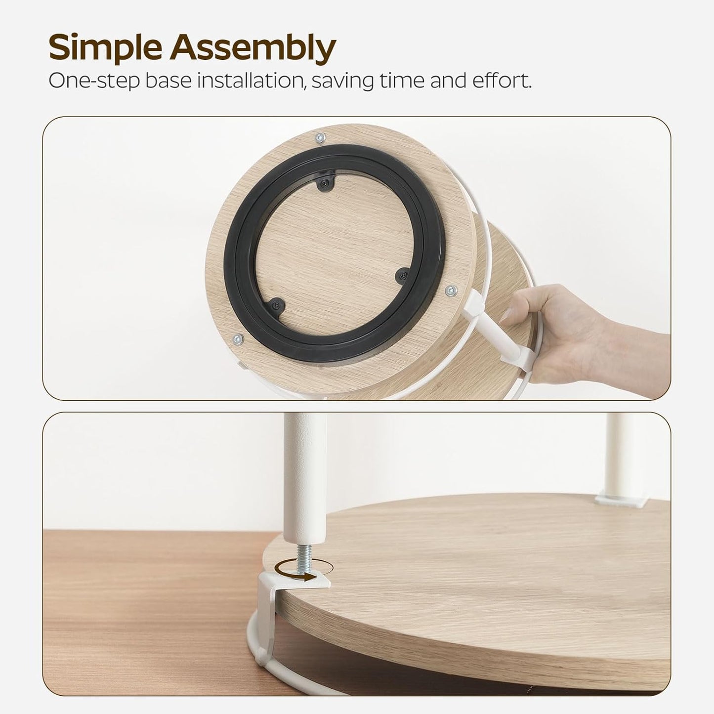 Lazy Susan Organizer, Rotating Spice Rack, 2 Tier Spice Turntable Organizer, Industrial Turntable Spice Holder, for Kitchen Countertop, Compact and Versatile, White and Light Oak SR22WG