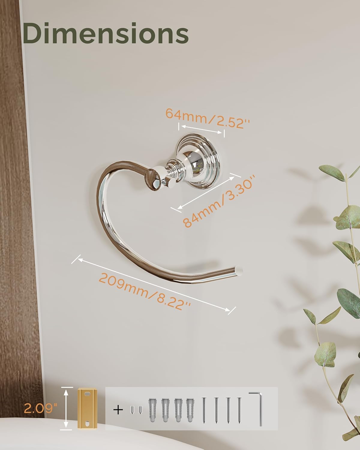 Towel Ring, Stainless Steel Hand Towel Holder for Bathroom Wall Mount, Heavy Duty Towel Hanger for Kitchen, Bath, RV(Chrome)