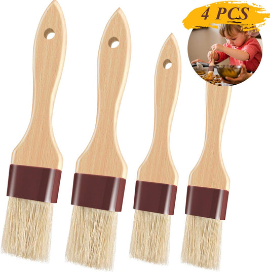 Pastry Brushes for Baking Basting Brush with Boar Bristles and Beech Hardwood Handles Culinary Oil Brush for Barbecue Butter Grill BBQ Sauce Baster Marinade Kitchen Food Cooking Brushes (1/1.5-4PCS)