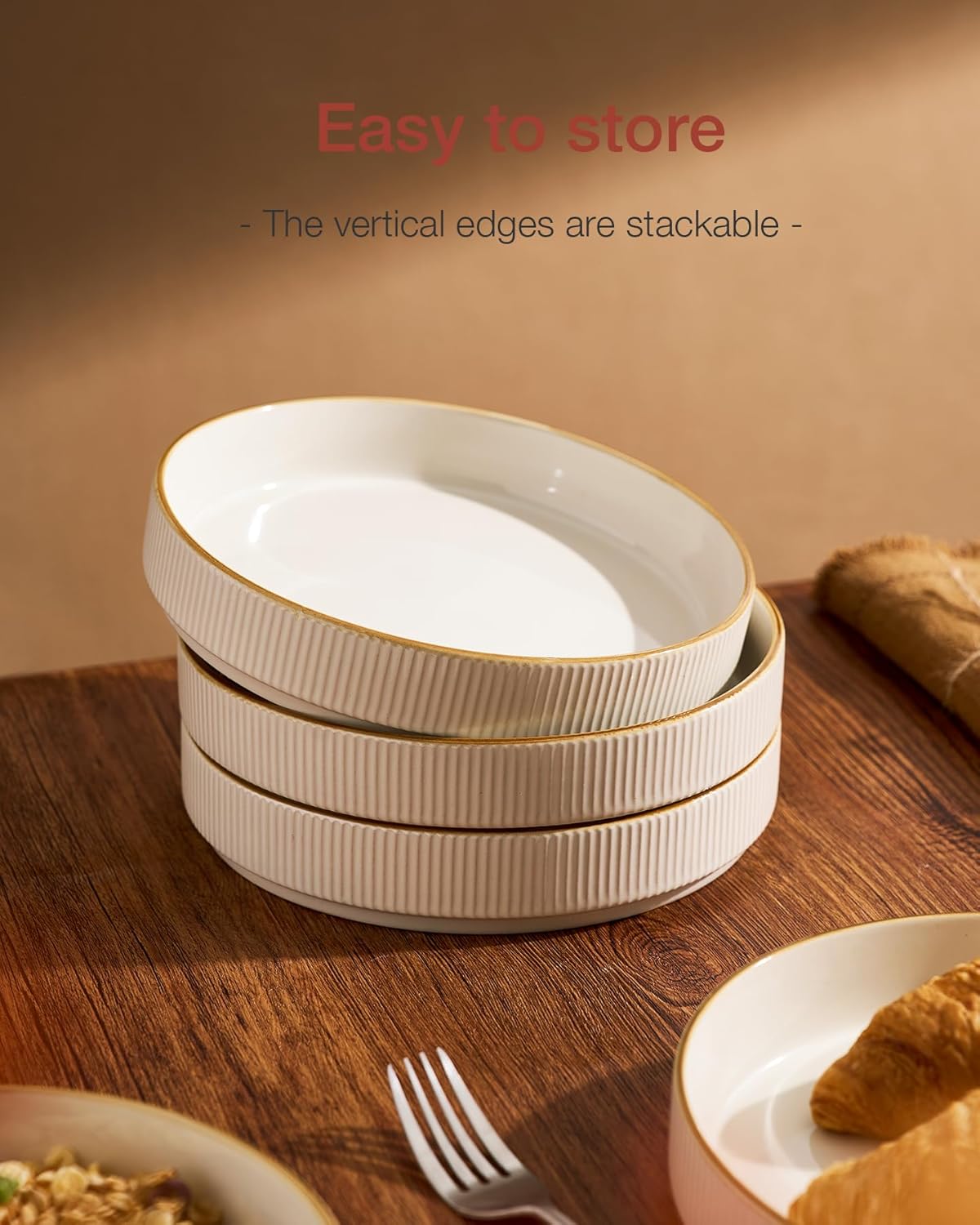 famiware Star 7.5" Pasta Bowls Set, Salad Bowl Set of 6, Double Reactive Glaze, Stackable, Perfect for Your Friend for Housewarming, Thanksgiving, Christmas, White