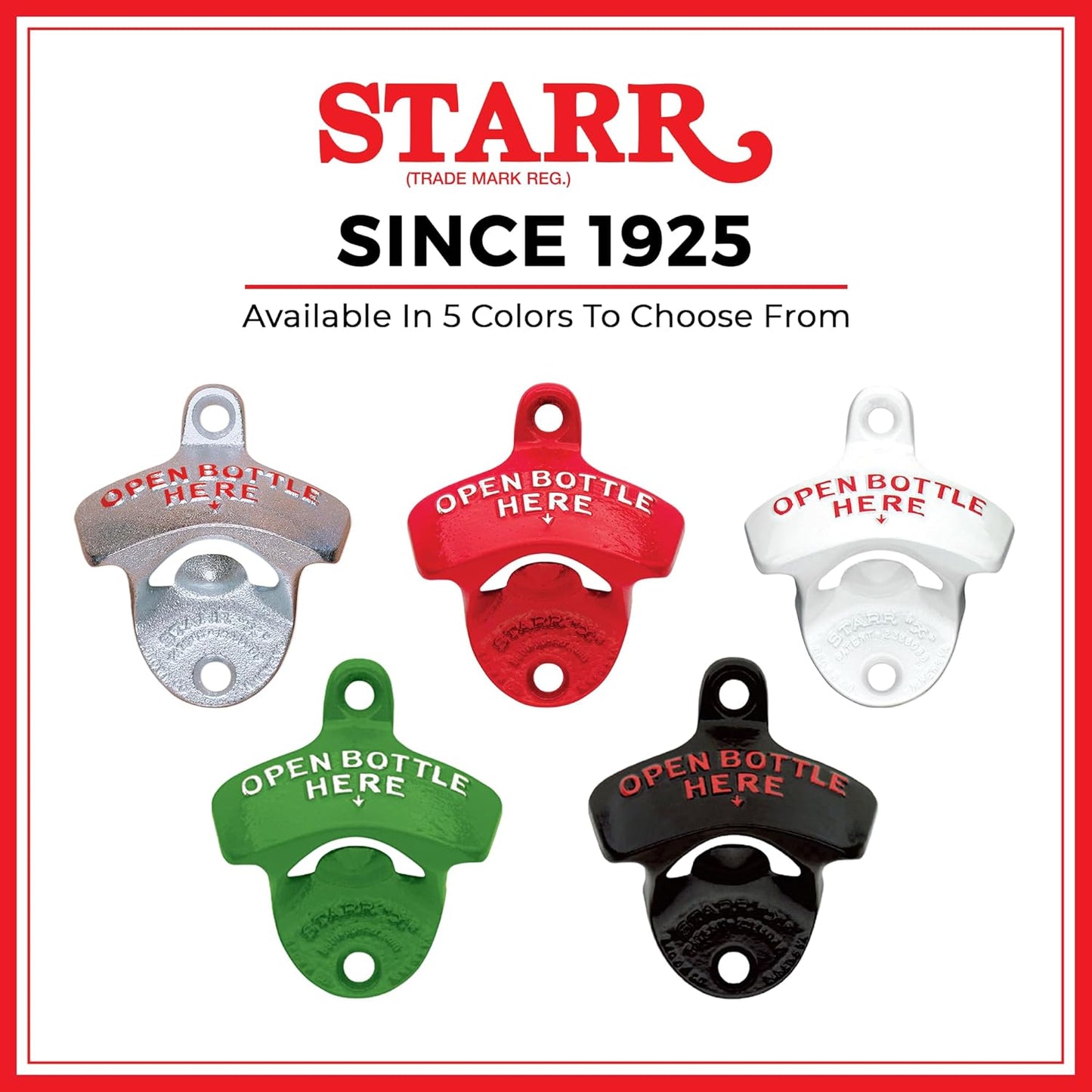 STARR "X" Open Bottle Here | Heavy Duty Classic Wall Mounted Bottle Opener for Easy Beer and Soda Bottle Opening, White