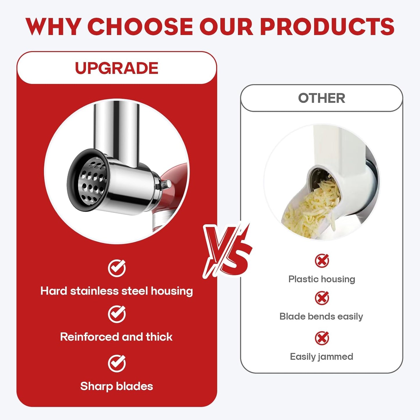 Stainless Steel Slicer Shredder Attachment for KitchenAid Stand Mixer, Cheese Grater Attachment for Kitchenaid, Grinding Powder, Salad Maker with 4 Blades, Attachment for Kitchenaid Mixers