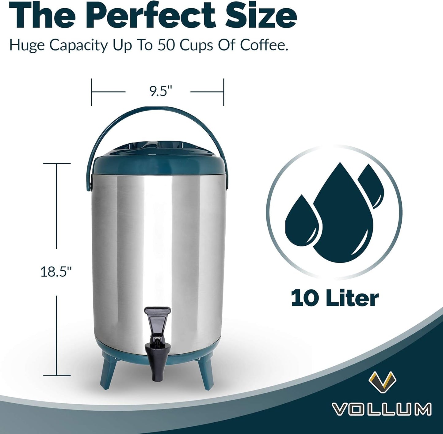 Stainless Steel Insulated Beverage Dispenser – Insulated Thermal Hot and Cold Coffee Carafe – 8 Liter Drink Dispenser with Spigot for Hot Water, Tea & Coffee, Cold Milk, Juice & More TEAL