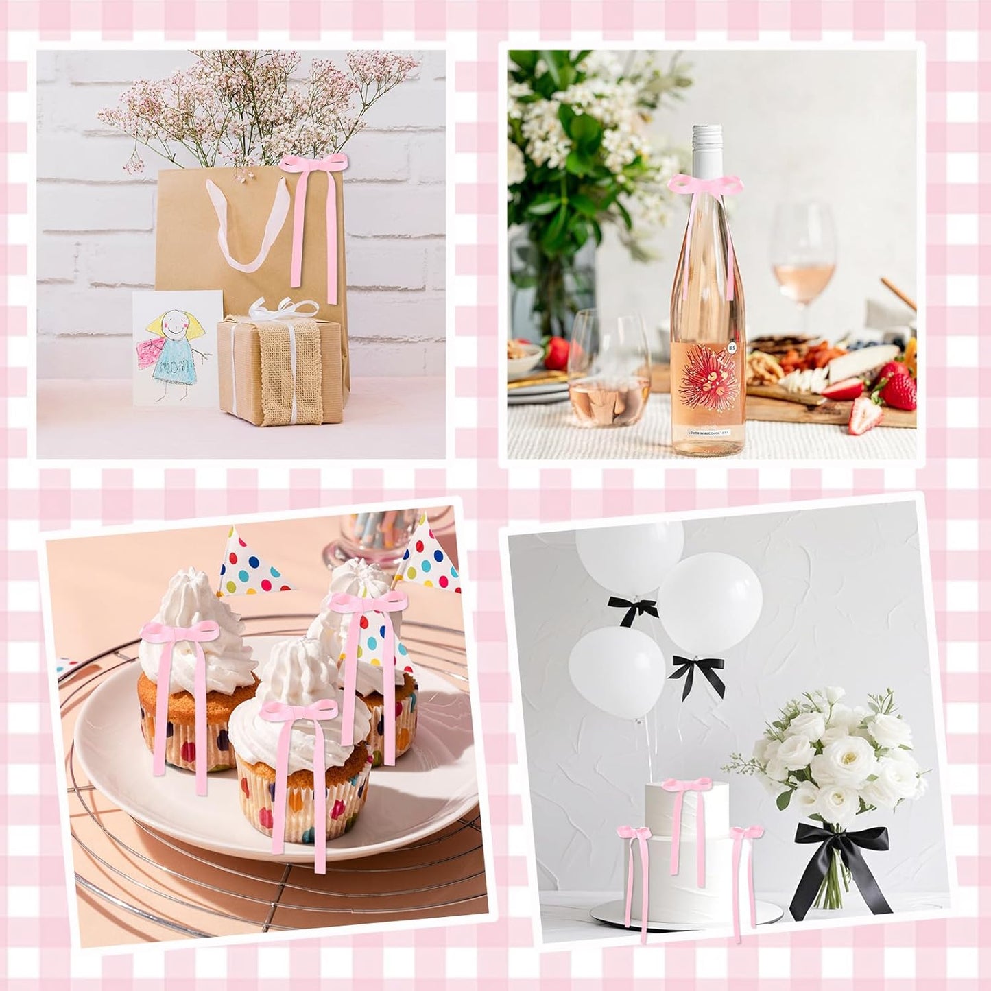 30 Pack Bow Cake Toppers Pink Bows for Cake Coquette Themed Bow Cupcake Toppers Pink Bow Birthday Decorations for Baby Shower Birthday Wedding Bachelorette Party Supplies