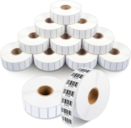 Aegis Adhesives - 1” X ½” Direct Thermal Labels for Small Price Tags, Return Address, File Folder, Compatible with Zebra Desktop Printers - NOT Rollo Compatible (12 Rolls, 2400 Labels/Roll)