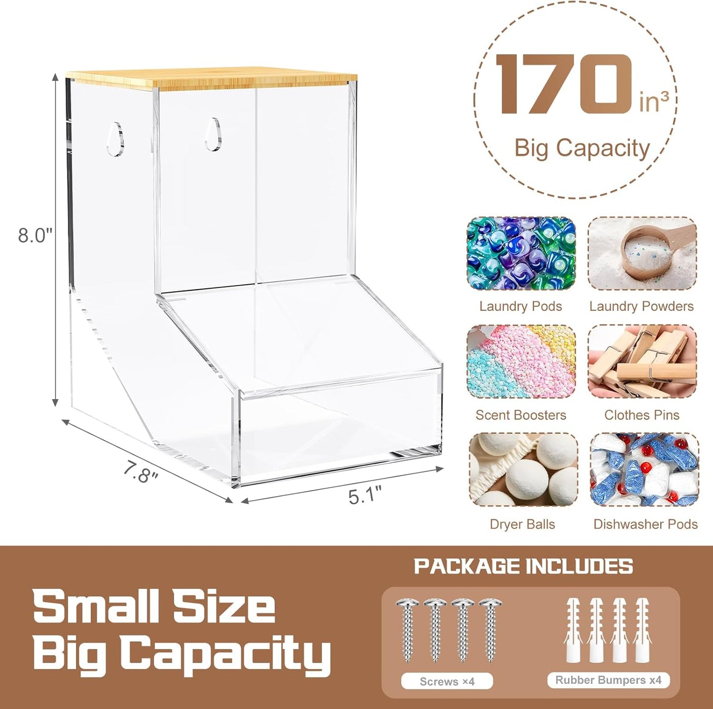 TCJJ Coffee pod organizer with bamboo lid, transparent k cup holder, 170 cubic inches capacity, can be placed on a tabletop or mounted on a wall, compatible with Nestlé coffee pod.