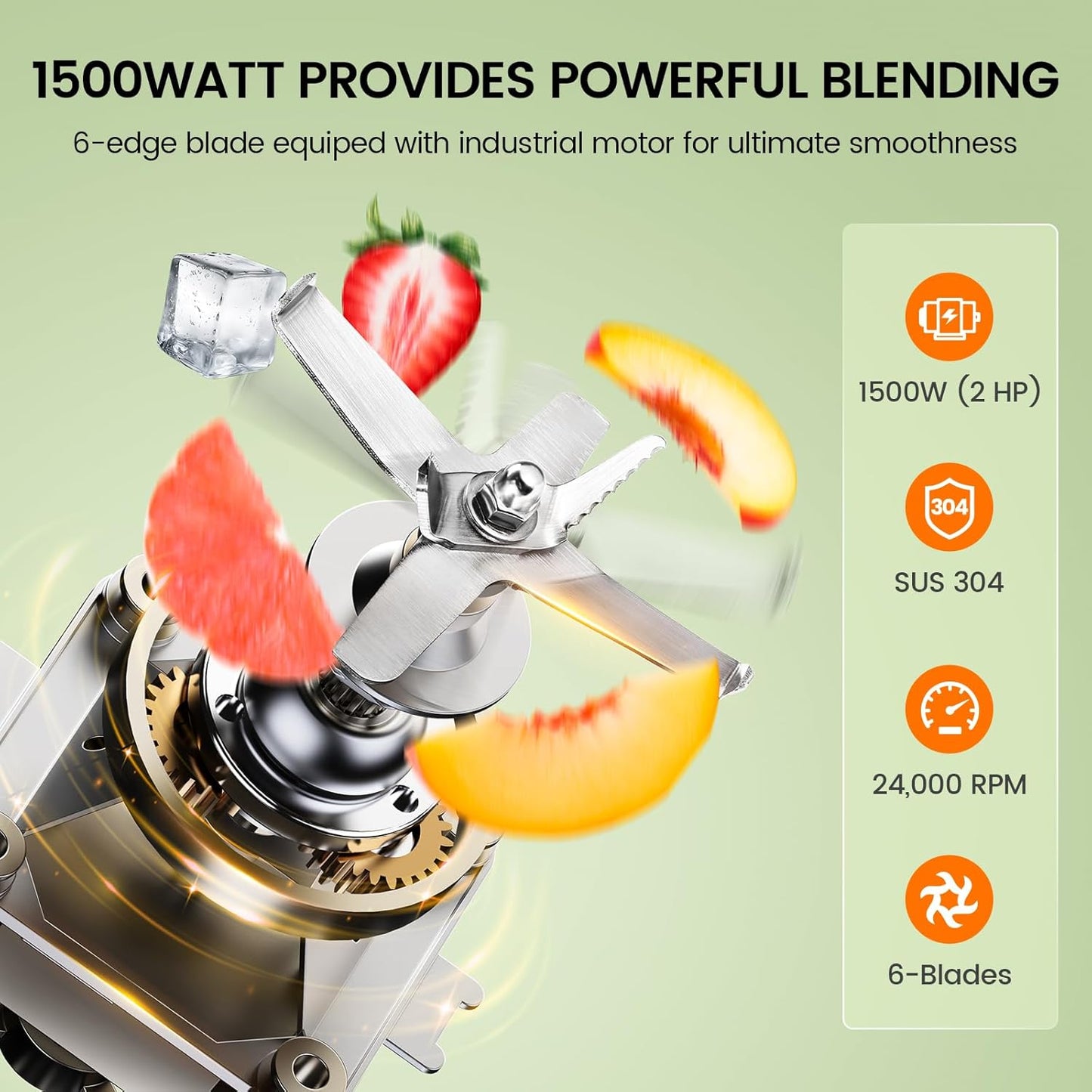 CRANDDI Professional Commercial Blender for Kitchen with Max 1500W High Power, 80oz Large Capacity Blender with Tamper for Crushing Ice, Chopping, Grinding, Making Smoothies, K96 Black