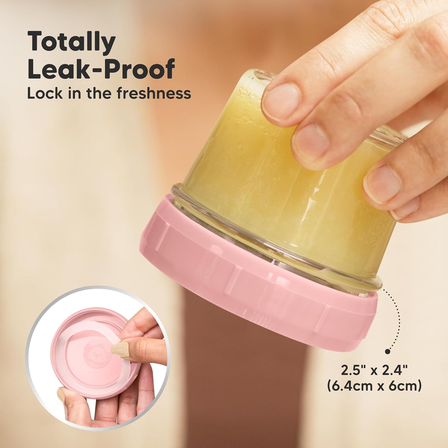 KeaBabies 6pk 4oz Glass Baby Food Containers with Lids - Leak-Proof, Microwavable Small Glass Jars, Baby Purees & Toddler Snack Storage Containers, BPA-Free, Dishwasher & Freezer Safe (Roseate)