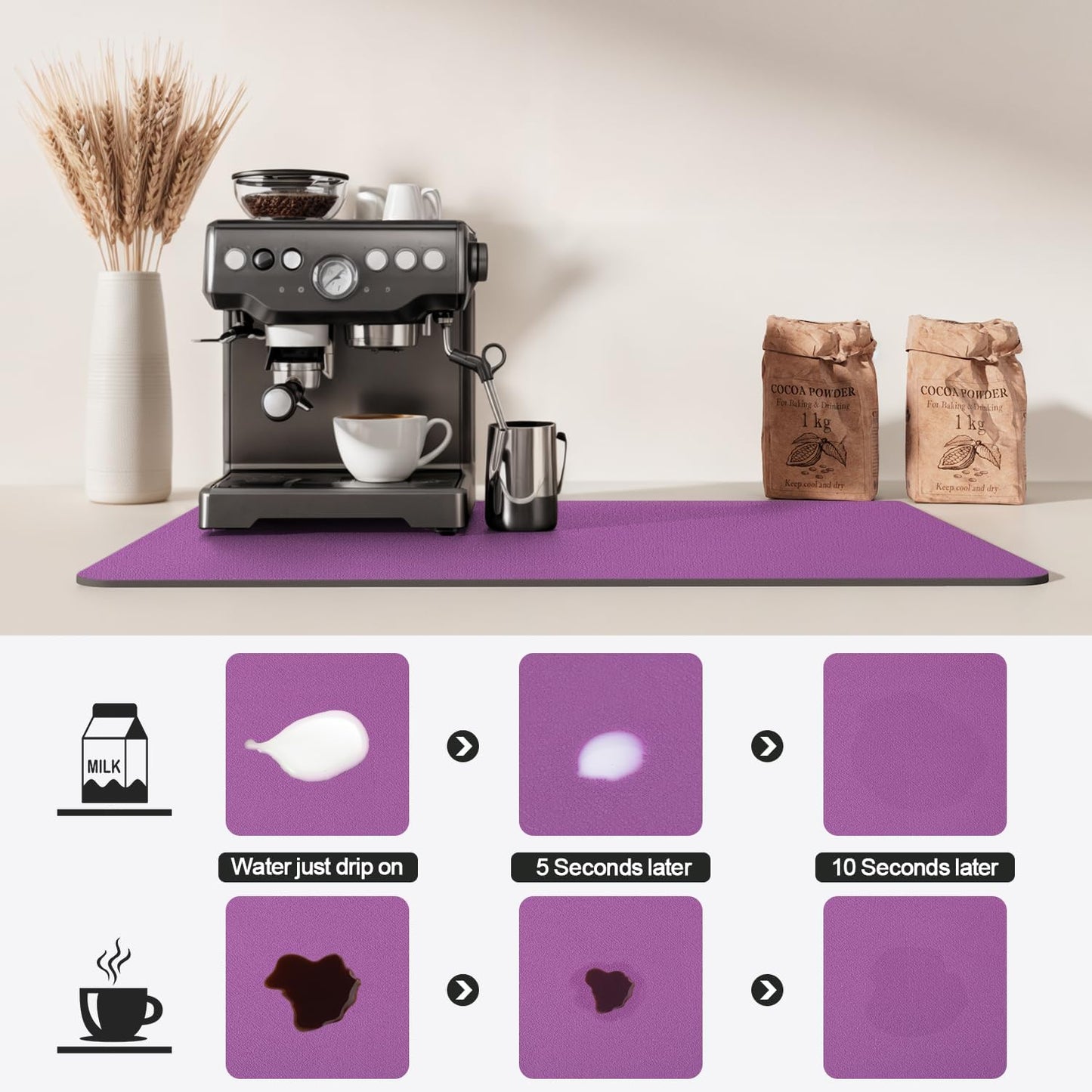 Dish Drying Mat for Kitchen Counter | Coffee Bar Mat for Countertops | Heat Resistant Drainer Mat with Non-slip Rubber Backed | Hide Stain Kitchen Absorbent Draining Mat | Purple 16"x20"