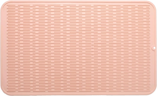 Silicone Dish Drying Mat for Multiple Usage,Easy clean,Eco-friendly,Heat-resistant Silicone Mat for Kitchen Counter or Sink,Refrigerator or Drawer Liner Pink 3XL 28 inches x 18 inches