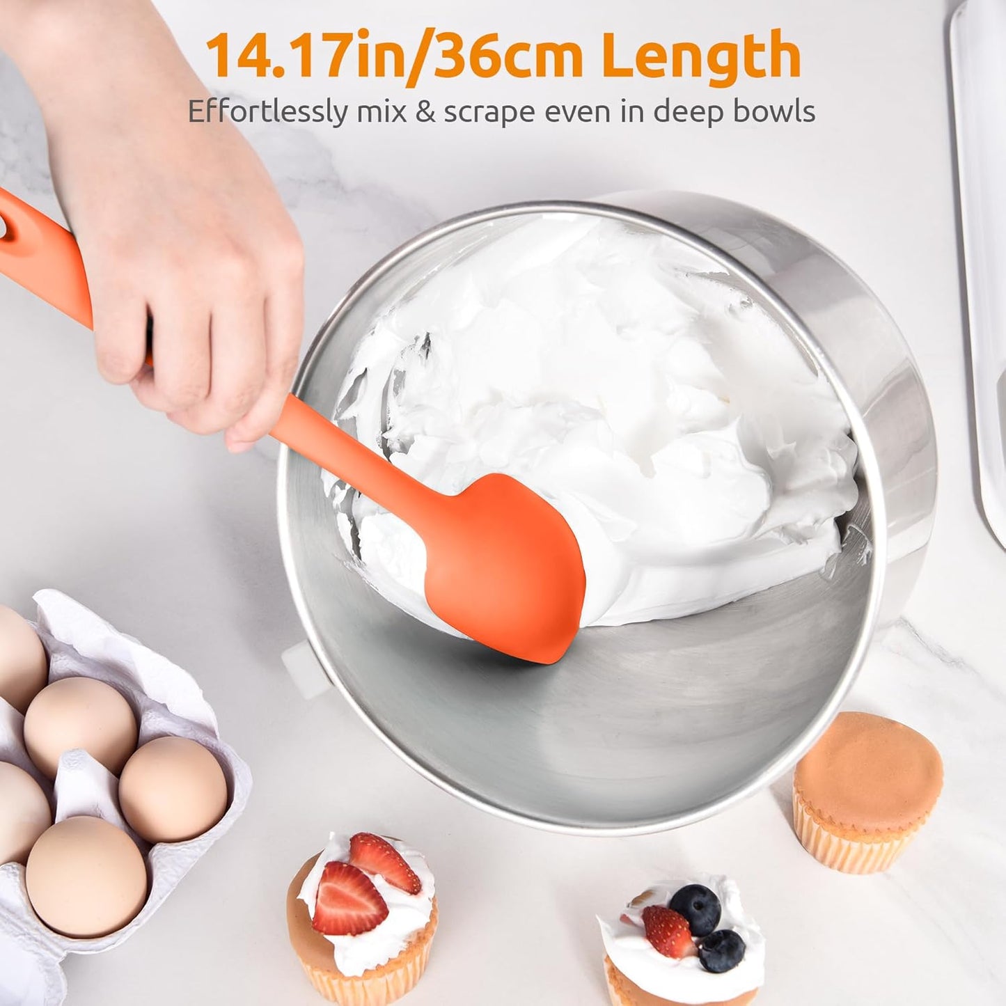 U-Taste Extra-Long 600ºF Heat Resistant Spatula Spoon: 14" Silicone Spoonula Cooking Utensils for Kitchen Use, Non-Stick Scoop Scraper with Soft Edge & Firm Core for Baking, Mixing, Serving (Orange)