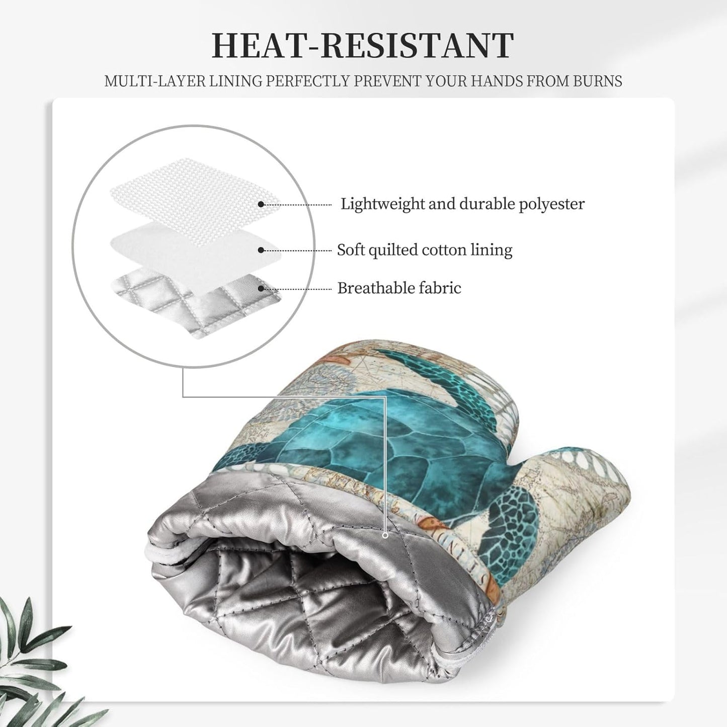 Sea Turtle Ocean Animal Landscape Oven Mitts and Pot Holders Sets Silicone Sea Turtle Kitchen Mitts Potholders Heat Resistant 4Pcs Oven Gloves Hot Pads for Kitchen Grilling