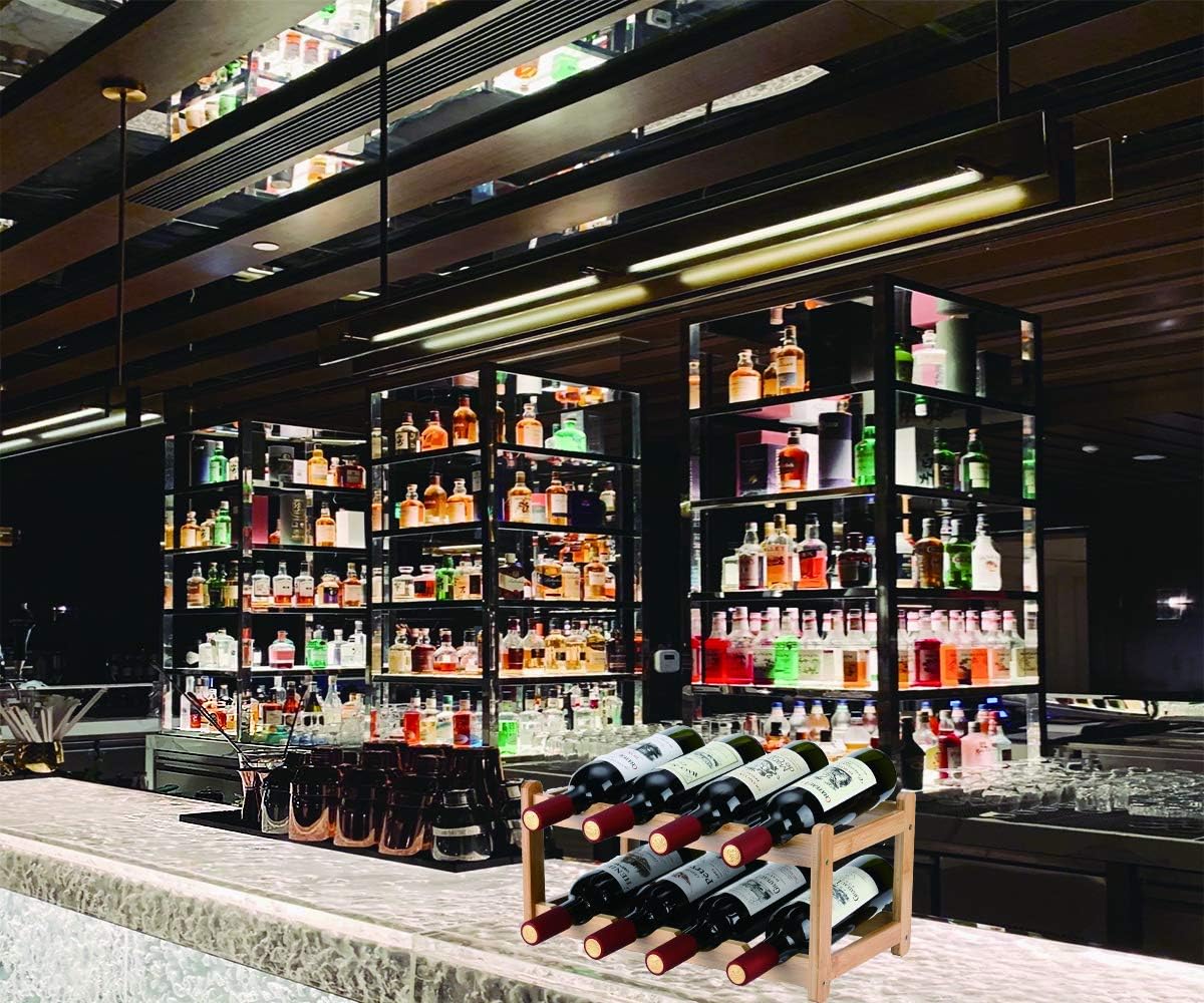 Wine Rack 8 Bottle 2-Tier Eco-Friendly Bamboo Wine Storage Easy-Assembly Space-Saving for Wine Lovers,Kitchen Wine Organizer for Countertop,Pantry, Home,Room Decor,Bar