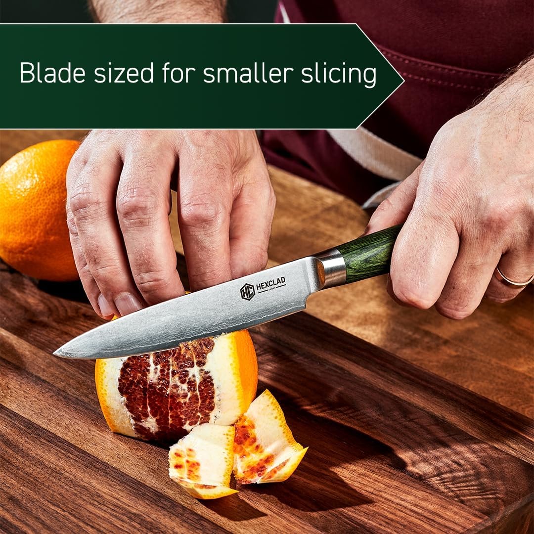 HexClad Utility Knife, 5-Inch Japanese Damascus Stainless Steel Blade, Pakkawood Handle